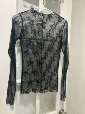 Molo Black Sheer Lace Long-Sleeve Top